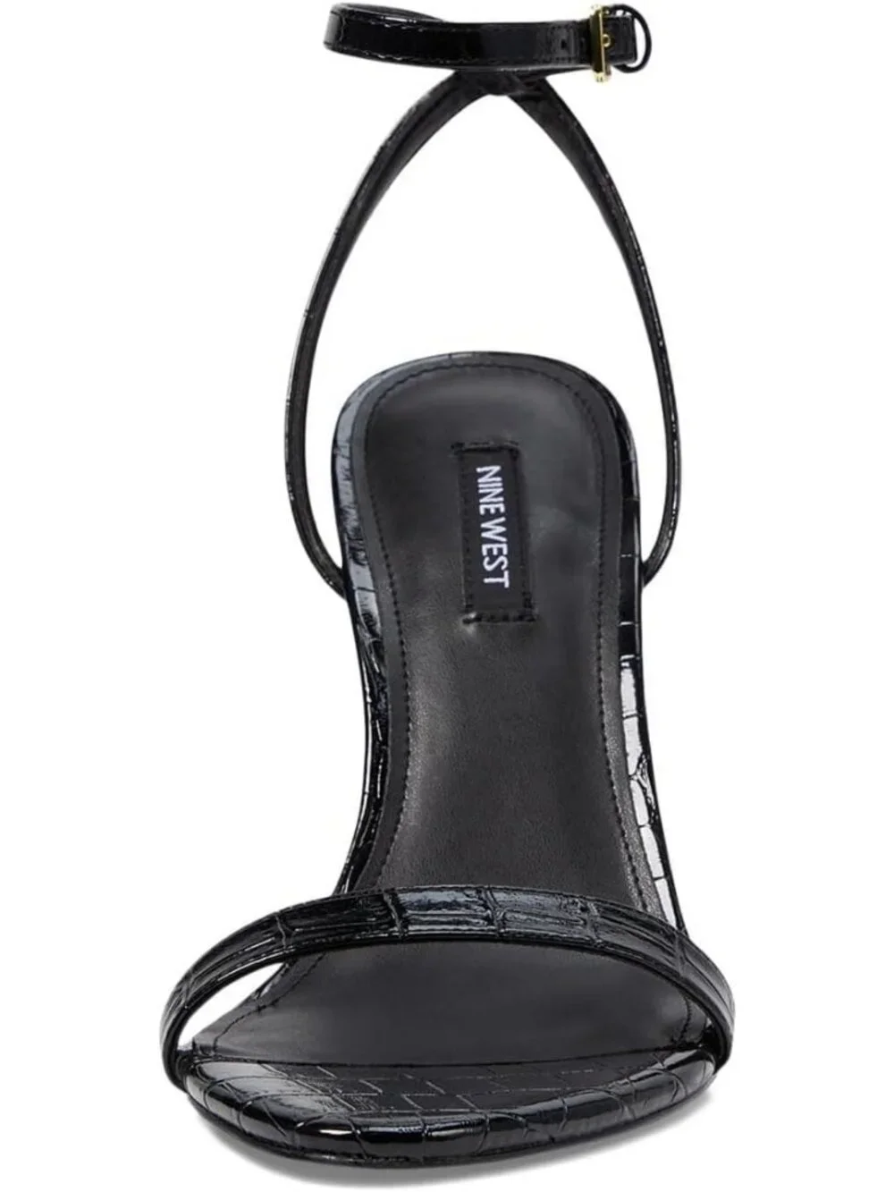 Women's Black Croco Open Toe Ankle Strap Reina Lightweight Heel Sandal Shoes